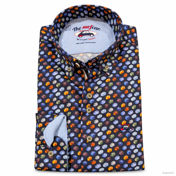 SURFCAR Herren Langarm Hemd "LISBO" mit Klemmbaustein Print, dunkelblau