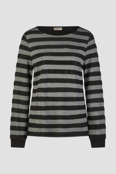Barbara Lebek Damen Langarmshirt mit Streifen, schwarz silbergrau