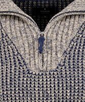RAGMAN Herren Strickpullover Troyer-Kragen, Taupe-Blau