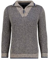 RAGMAN Herren Strickpullover Troyer-Kragen, Taupe-Blau