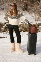 Miss Lagotte Damen Strickpullover mit Muster, beige braun