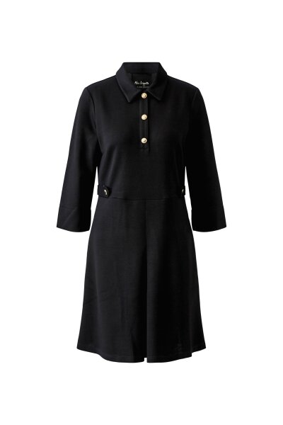 Miss Lagotte Damen Kleid mit Polokragen und goldenen Knöpfen, schwarz