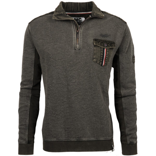 Mode Monte Carlo Herren Sweatshirt mit Troyer Zip, Mini-Waffel Struktur Oliv