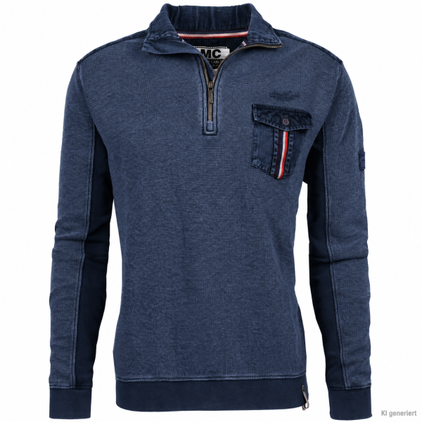 Mode Monte Carlo Herren Sweatshirt mit Troyer Zip, Mini-Waffel Struktur Jeansblau