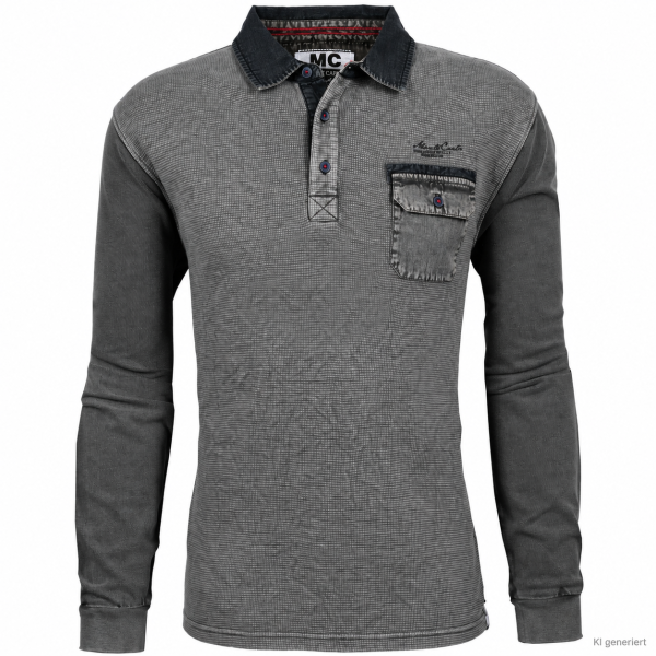 Mode Monte Carlo Herren Langarm Poloshirt Knopf, Mini-Waffelstruktur Silbergrau