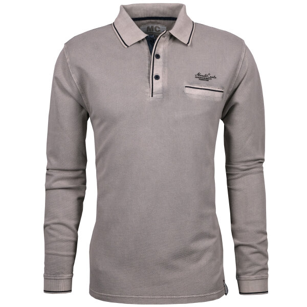Mode Monte Carlo Herren Langarm Poloshirt Knopf ,Reiskornoptik Sand