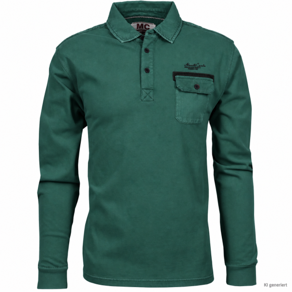 Mode Monte Carlo Herren Langarm Poloshirt Knopf, Smaragdgrün