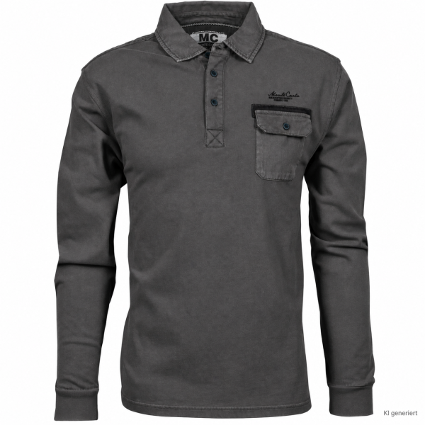Mode Monte Carlo Herren Langarm Poloshirt Knopf, Anthrazit