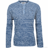 Mode Monte Carlo Herren Langarm Shirt Serafino, Jeansblau