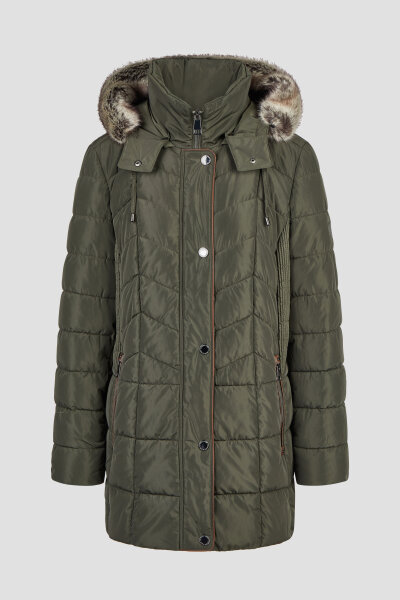 Barbara Lebek Damen Kurzmantel Jacke Down Free mit Kapuze und Webpelz, oliv