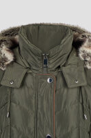 Barbara Lebek Damen Kurzmantel Jacke Down Free mit Kapuze und Webpelz, oliv